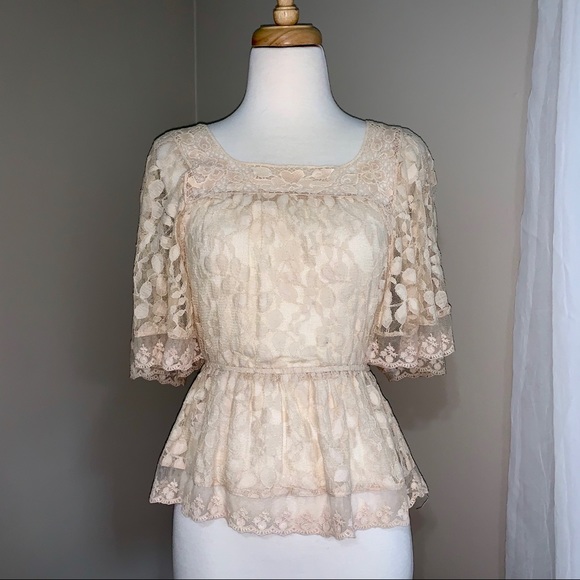 Flying Tomato Cream Lace Top, Small - Picture 2 of 9